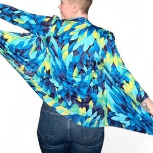 Vibrant Stretchy Blue Patterned Y2K 2-In-1 Cardigan Top